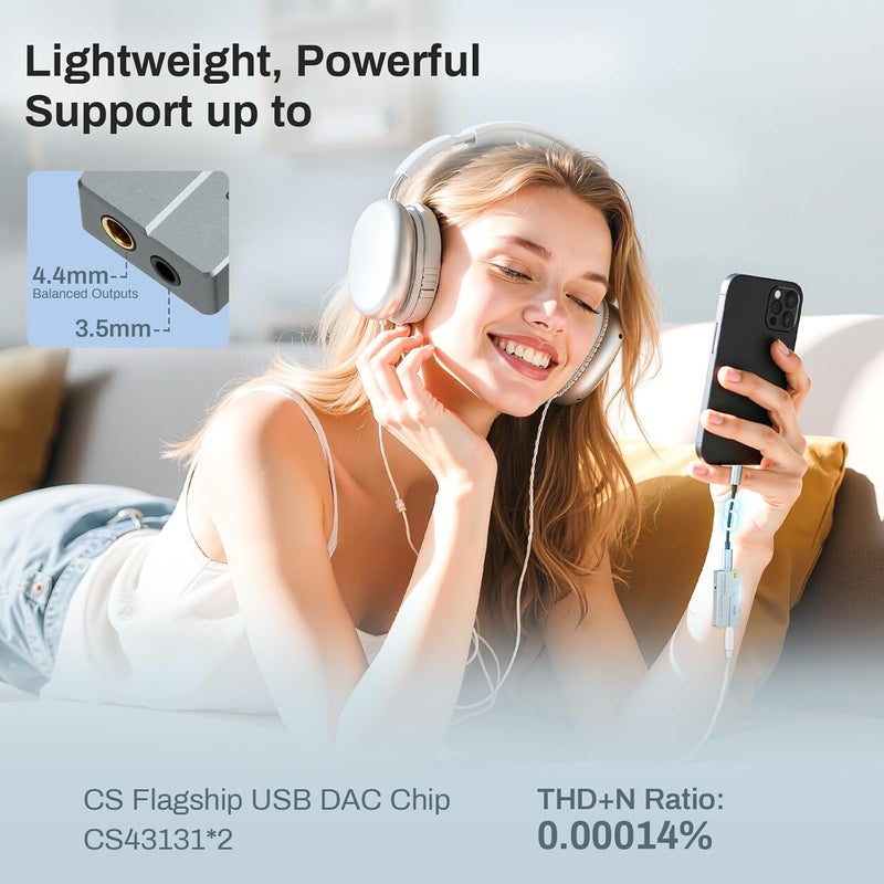 EYTSE مضخم صوت سماعات الرأس المحمول USB C HA05 المحسن، HiFi 32Bit/384kHz DSD256 مع فك تشفير مزدوج CS43131، محول DAC صغير، مخرجات متوازنة 3.5mm/4.4mm، محول صوت للهواتف/الكمبيوترات/اللاب توب/الأجهزة اللوحية - Image 4